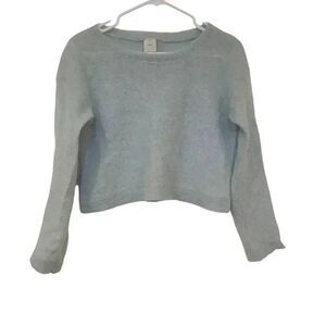 Pinko Tag Women's Blue Mohair/Alpaca/Poly Knit Cropped Crewneck Long Sleeve Swea